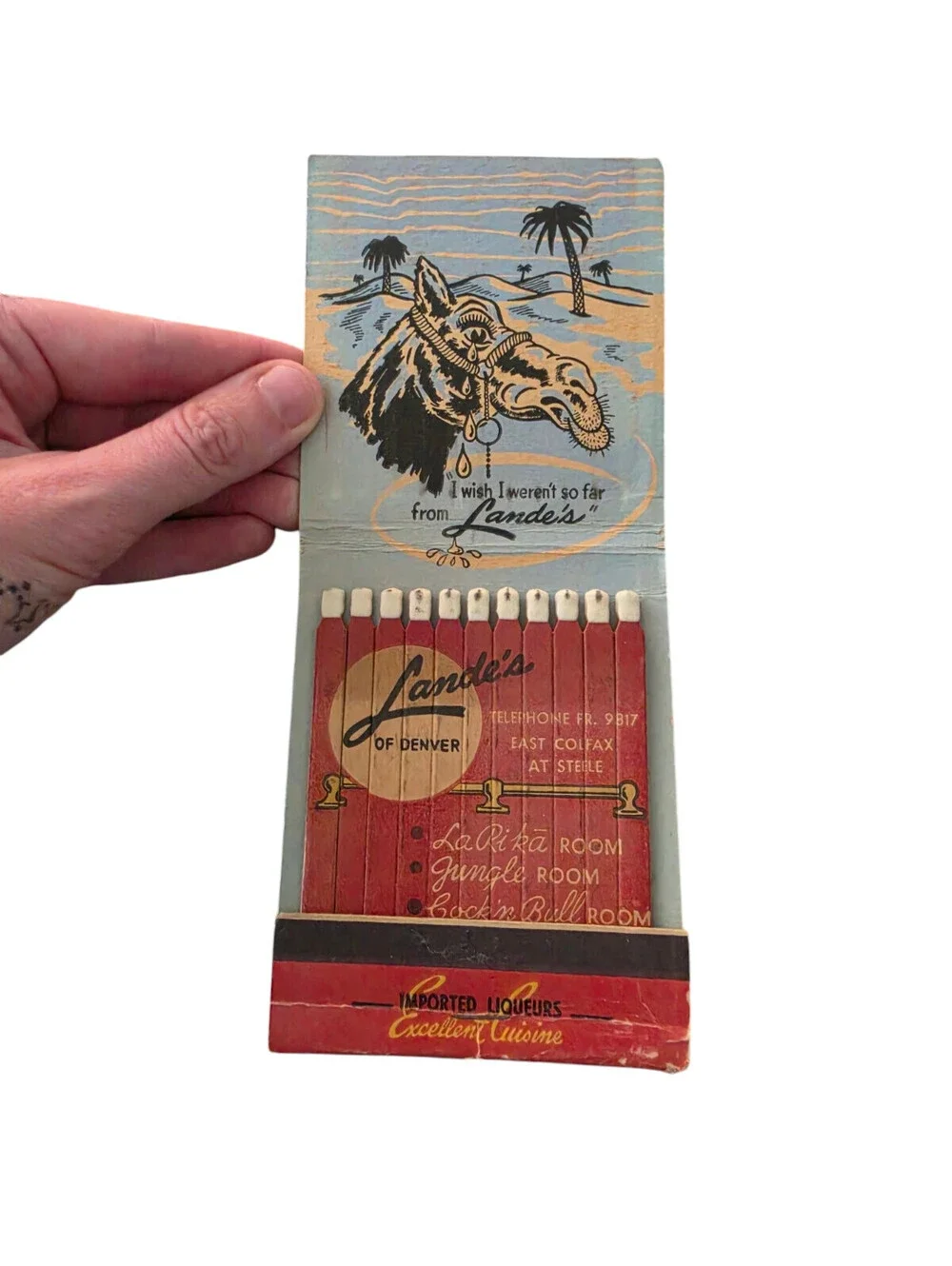 Vintage oversized matchbook from Lande's Restaurant and Lounge Denver CO